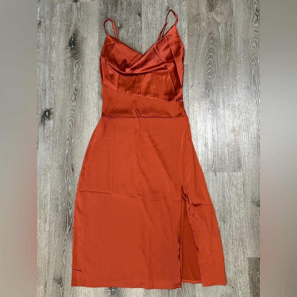 Burnt Orange Satin/Silk Dress NWOT